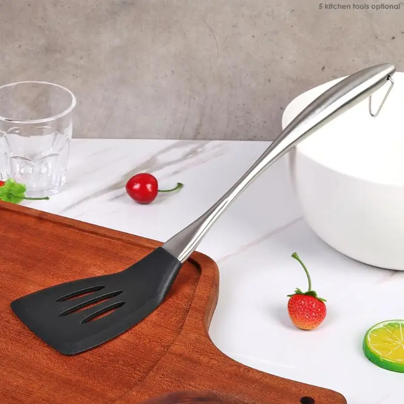 Силиконовая ложка для кухонной посуды из нержавеющей стали, ковш, ложка, ложка, лопатка, губка, силиконовая щетка