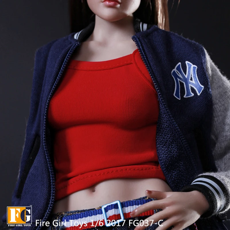 

1/6 Scale Female Leisure Baseball Clothes Jacket Jeans Set Sport Pants Suit Blue Fire Girl Toys FG037C f 12"Action Figures Doll