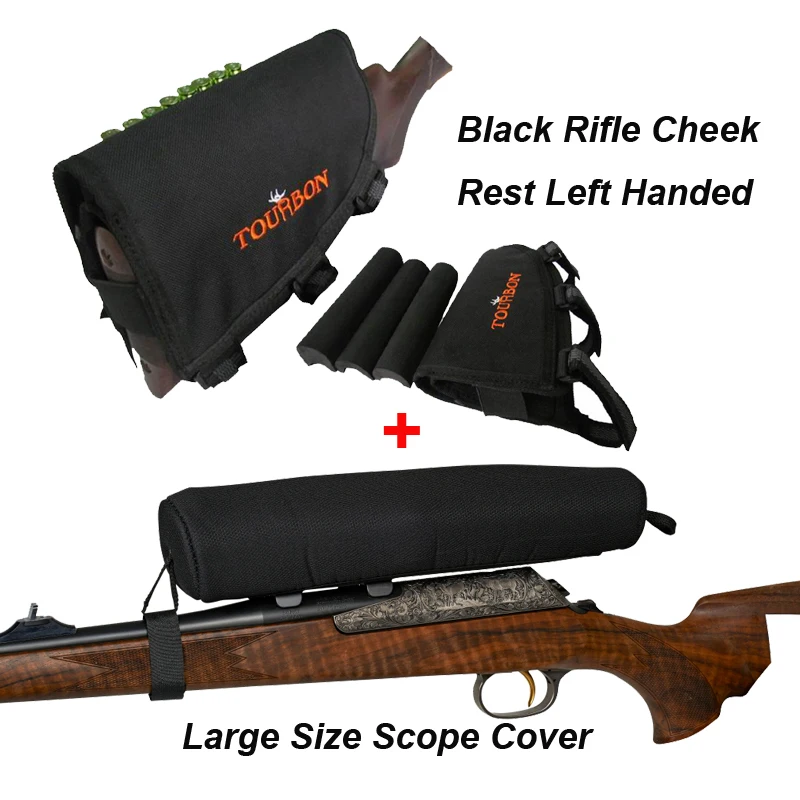 Tourbon Adjustable Buttstock Rifle Ammo Holder Cheek Rest Pouch Left Hand Black