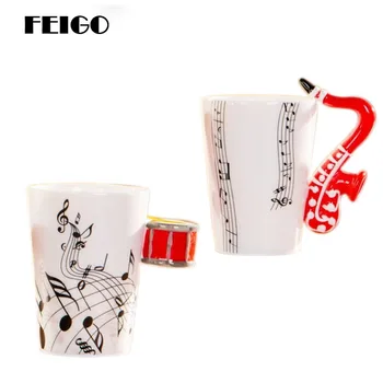 

FEIGO Novelty Guitar Ceramic Cup Personality Music Note Sensitive Mug Cup Coffee Tea Milk Cup Unique Gift Unique Home Cafe F299