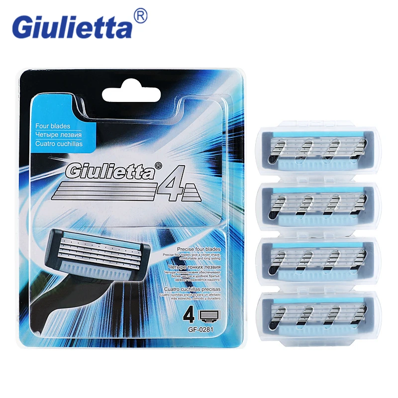 Giulietta Shaving Razor Blade For Men 4pc/lot Stainless Steel Manual 4 Layer Blades Brand Shaver Head Lame De Rasoir GF-0281 | Красота и