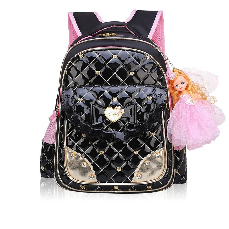 Модный школьный рюкзак для девочек, милый школьный рюкзак, ортопедические школьные сумки для девочек, корейский стиль, Студенческая сумка для девочек, розовый кожаный рюкзак - Цвет: black L