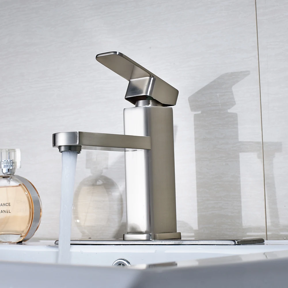 

Free Shipping Nickel Brushed Deck Mounted Bathroom Sink Faucet With 8" Cover Plate Basin Crane