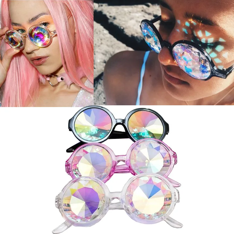 

ZXTREE Kaleidoscope Round Sunglasses Women Catwalk Show Party Glasses Pink Sunglasses Men Dazzle Artificial Diamond Glasses Z206