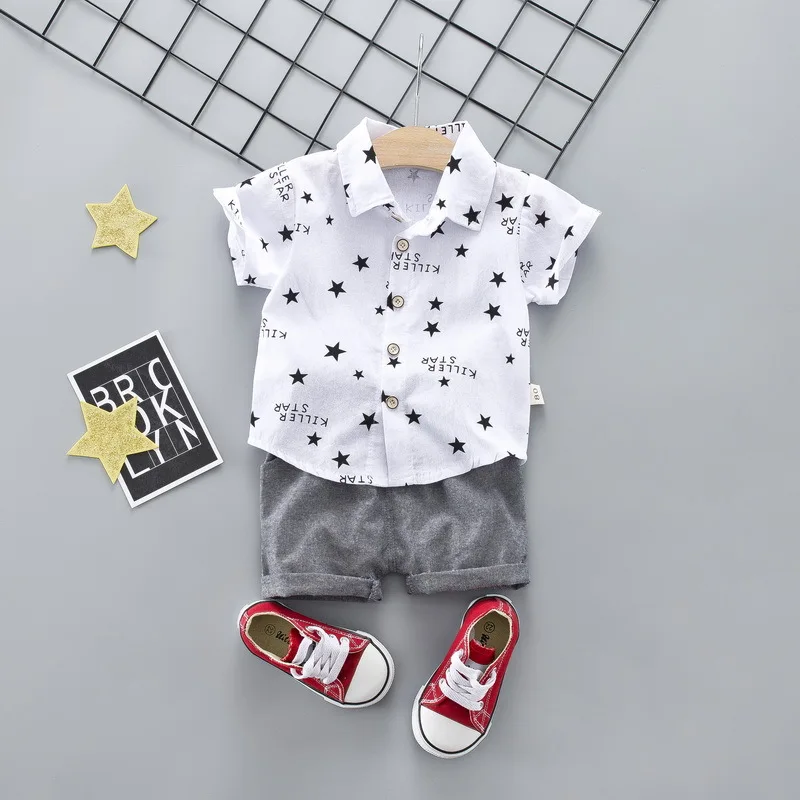 

Children Baby Boy Clothing Short Sleeve Strip Shirt Boys Suit for Kids Clothes
