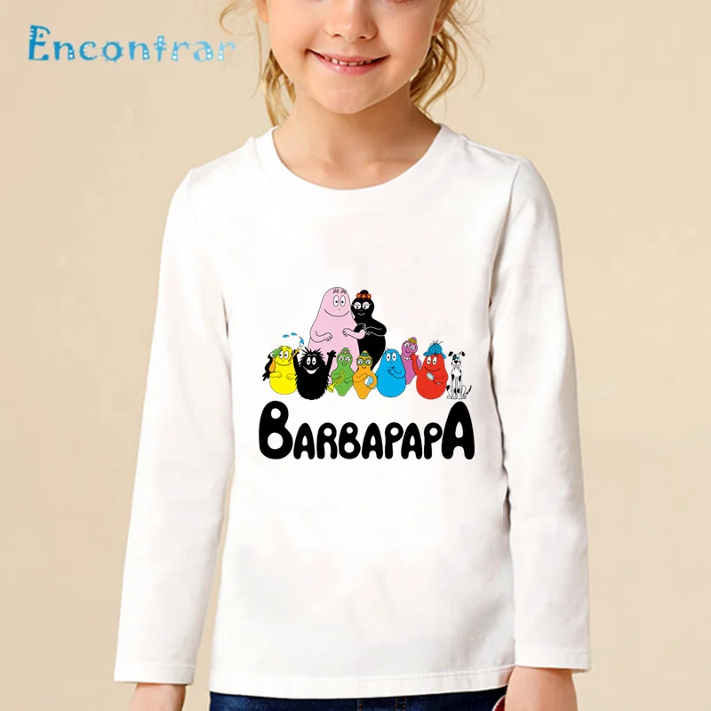Дети мультфильм Barbapapa симпатичная футболка с принтом забавные детские футболки, Повседневное Топы комфортный для мальчиков и девочек с длинными рукавами, футболка для малышей, LKP5162