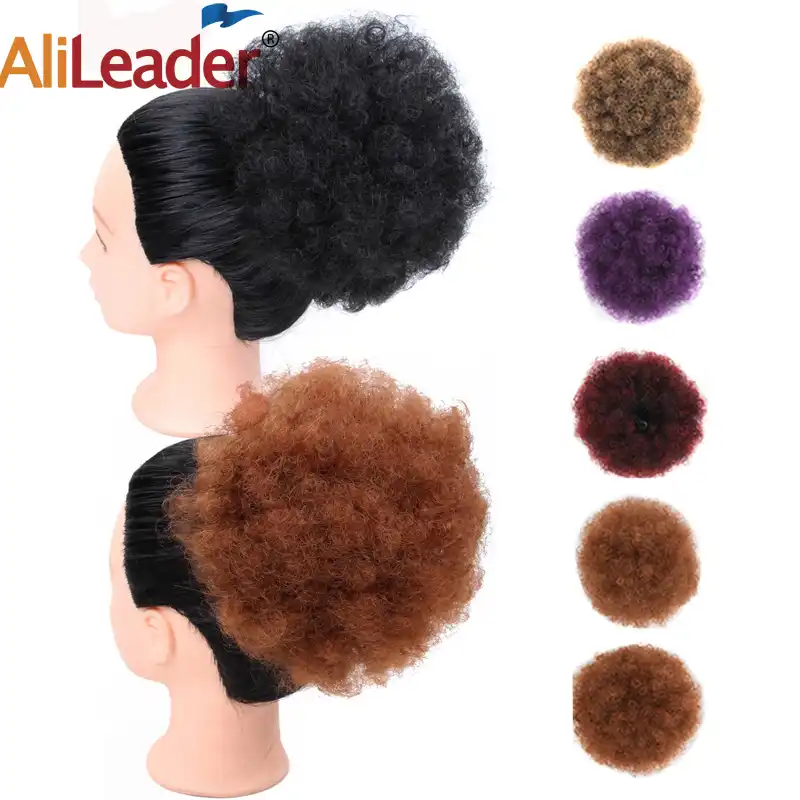 Alileader Short Kinky Curly Chignon Hair Drawstring Puff Afro