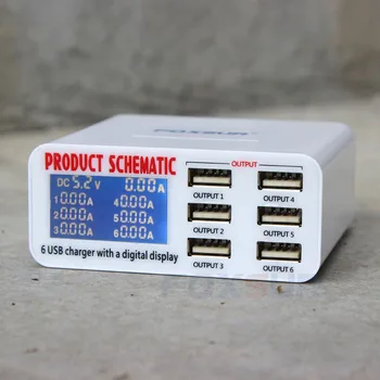 

6A Multi USB Charger Quick Charge 6 Ports + LCD dispay Wall Charger Station for Samsung LG Huawei iPhone iPad cell phone