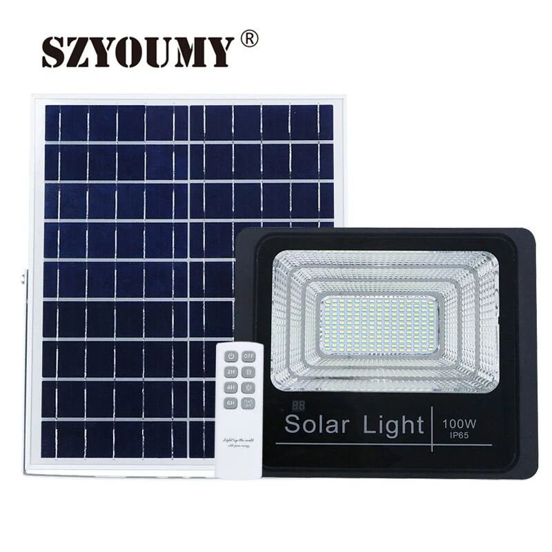 

SZYOUMY 100W Solar Powered Street Flood Lights 180 LEDs 5100 Lumens Outdoor Waterproof IP65 with Remote Control Security Light