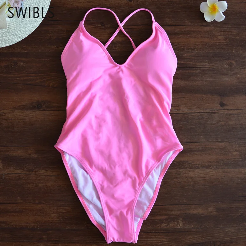 

2019 Woman Sexy Plus Size Swimsuit One Piece Bathing Suit for Women 8 Solid color Beach Swimming Vintage Bather Female Swimwear