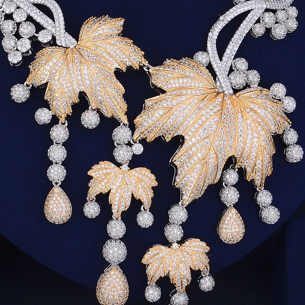 GODKI Elegant Luxury Big Leafs Ring Necklace Earrings Bracelet Jewelry Set Mini Cubic Zirconia Wedding Anniversary Accessories