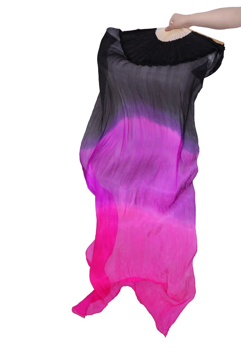 2016 высшего класса для женщин танец живота веер Шелковый вуали болельщиков распродажа черный + фиолетовый роза 180*90 см