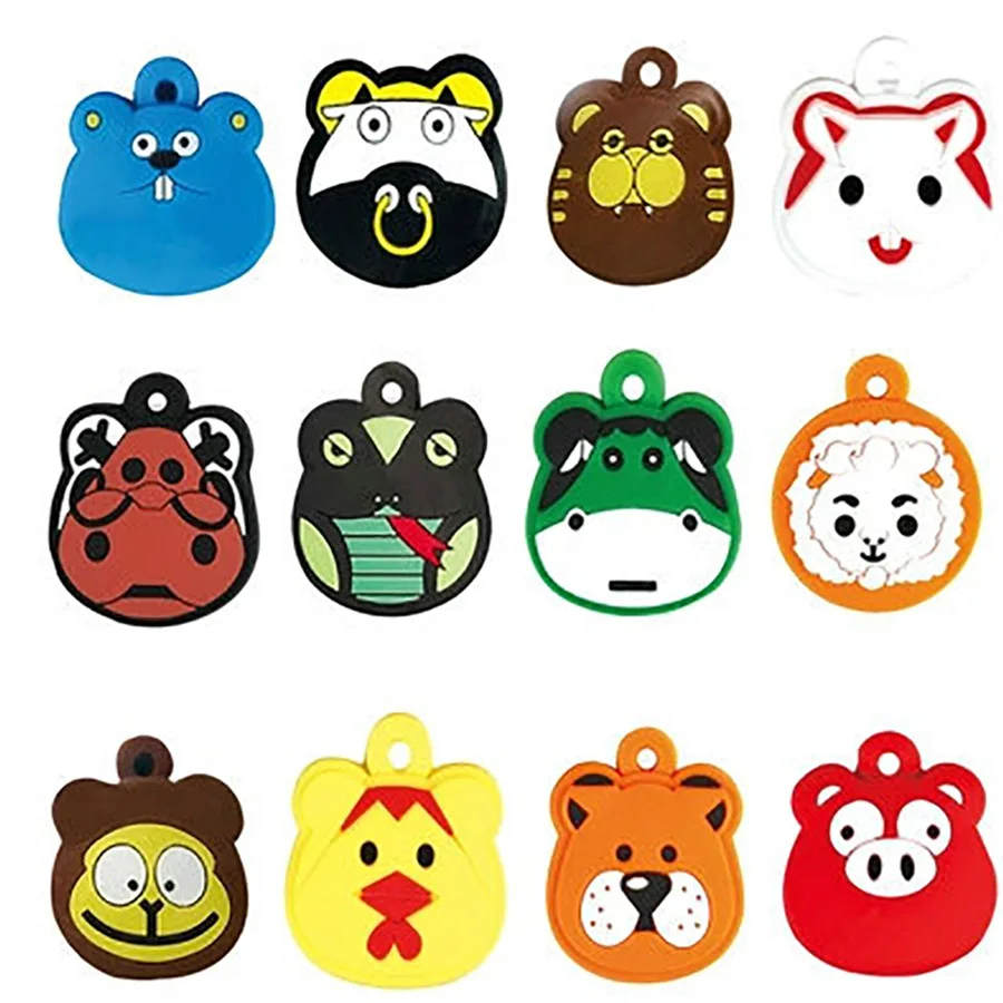 

POWERTI 12 pcs/pack Silicone Rubber Cute Tennis Racket Vibration Dampeners Shock Absorber 12 Chinese Zodiac Animals