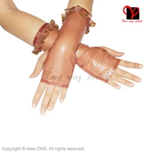 Sexy Transparent Brown novelty Latex Rubber gloves Fingerless Mittens Fetish Bondage Gummi Glovelettes ruffles Wristlets Knuckle