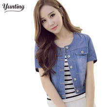New Spring Summer 2017 Plus Size 3XL Vintage Cropped Denim Jacket Short short-Sleeve Cardigan Coat Jeans Jacket Women
