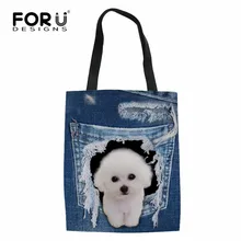 FORUDESIGNS/Повседневный льняной мешок для покупок, джинсовый карман для кошек, собак, печать, холщовая ткань, сумки, портативные складные пакеты для продуктов для женщин