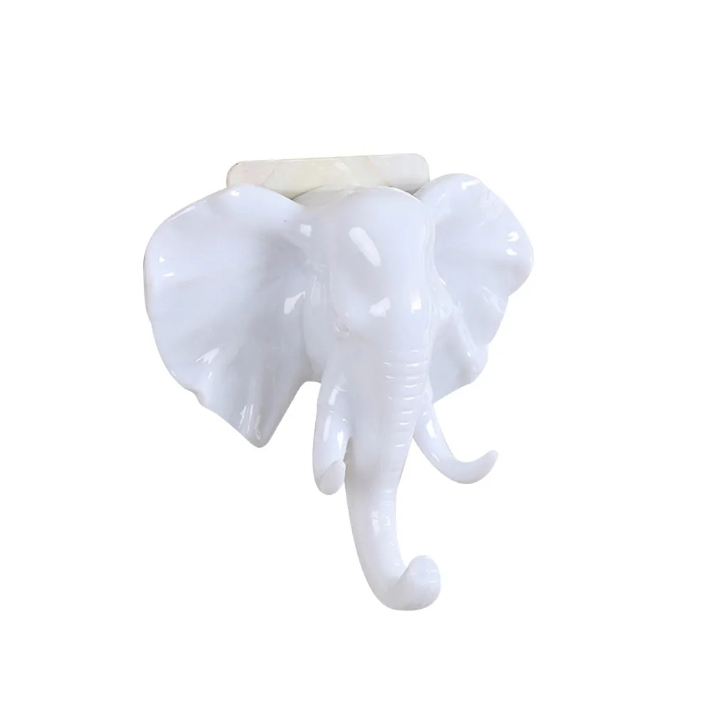 Голова слона Животные стены двери одежда крюк витрины стеллажи для хранения самостоятельно клейкая вешалка сумка ключи липкий держатель креативный Декор - Цвет: Белый