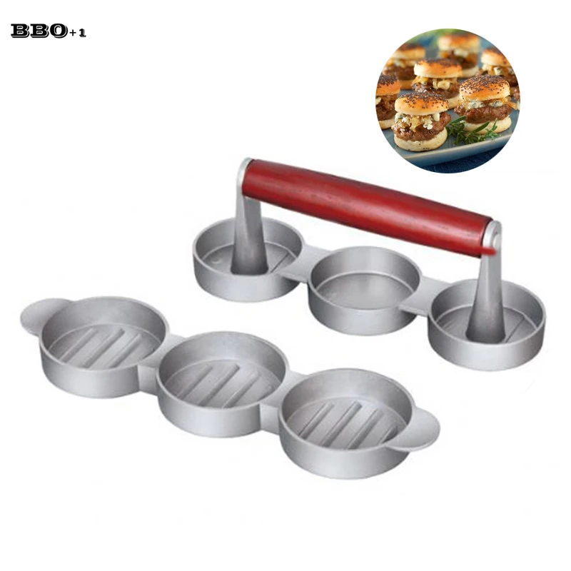 

Triple Mini Burger Press Slider Patty Wood Handle Hamburger Press Burger Press Maker Grill BBQ Party Maker Meat Press Dia2.5''