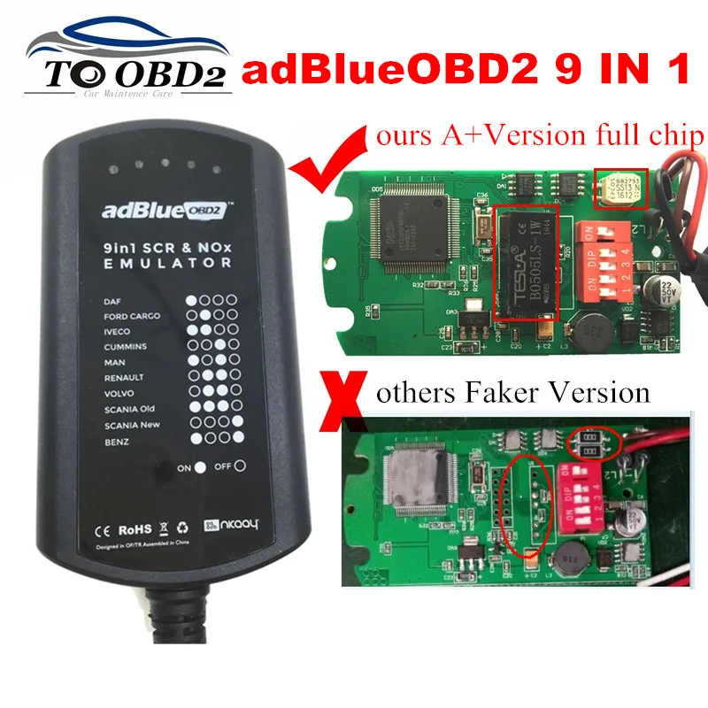 AdBlue Emulator System Box 9 IN 1 For MAN/MB/SCANIA/IVECO/DAF/VOLVO/RENAULT/FORD/CUMMINS AdBlue 9in1 SCR&NOX A+Version Full Chip