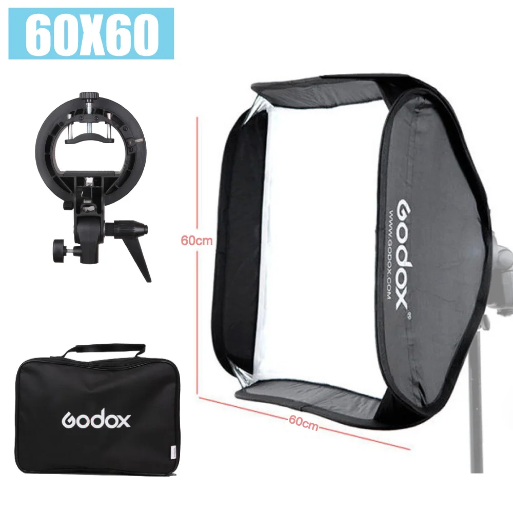 

Godox S-Type Speedlite Flash Bracket Holder Bowens Mount with 60 x 60cm 24" Softbox