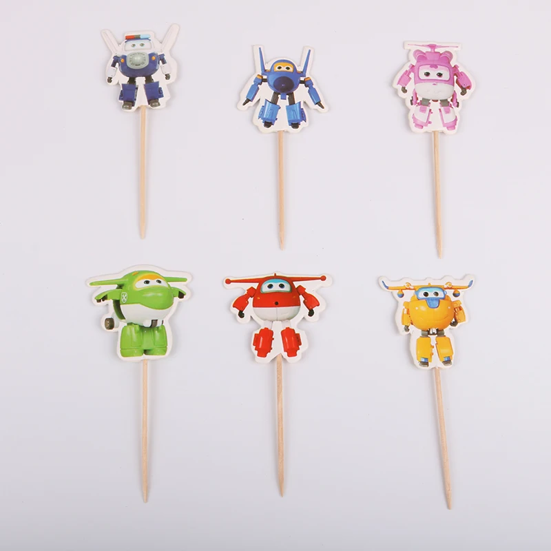 

24pcs Super Wings Party Cake Cupcake Toppers Pick Kid's Birthday Wedding Party Decorations Supplies Favors Children Gifts