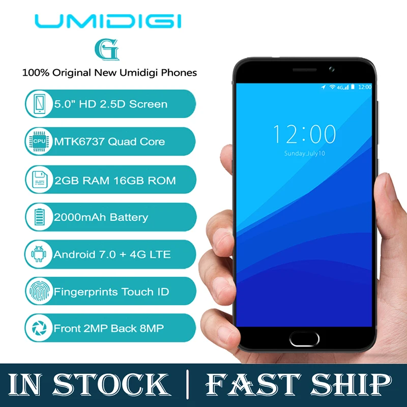 Оригинальный UMIDIGI G мобильный телефон 5 ''HD 2G ram 16G rom Android 7 0 смартфон 4G Lte Touch ID Dual
