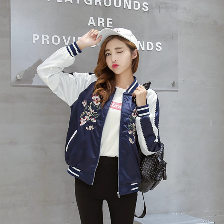 Bomber jacket women Basic Coat Sukajan Floral Embroidery Loose Baseball Coat Jacket Hip Hop Baseball Jacket