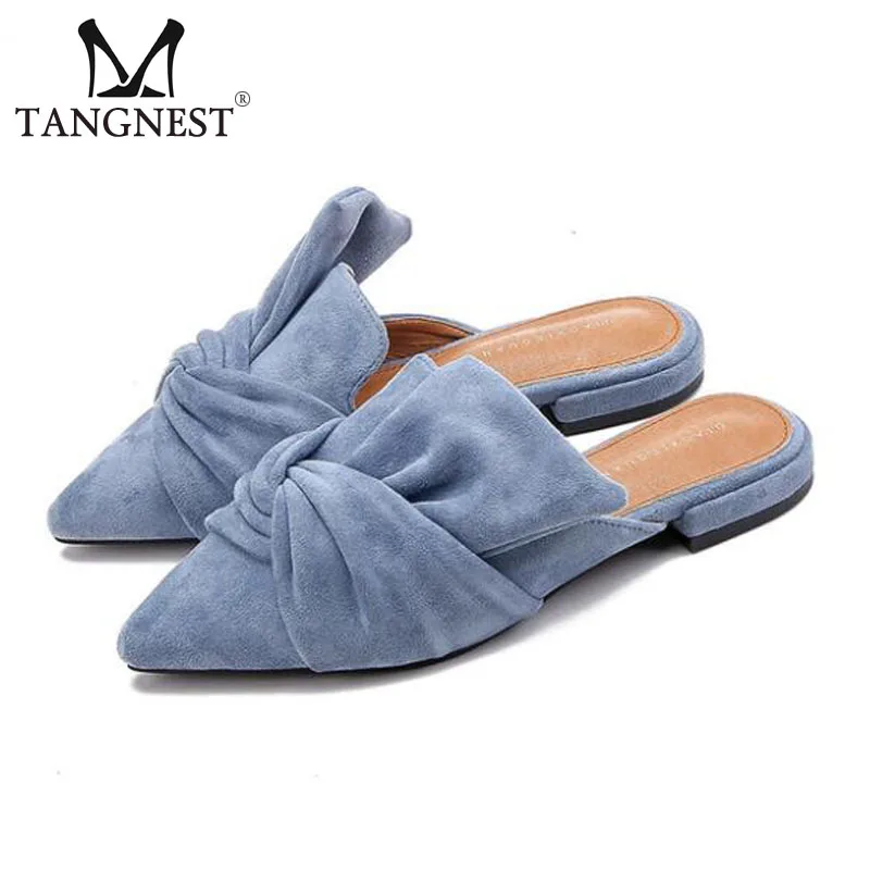 

Tangnest Fashion Pointed Toe Women Slippers Outdoor Flock Solid Color Cross-Tied Flats Shoes Slides Sandals XWT1491