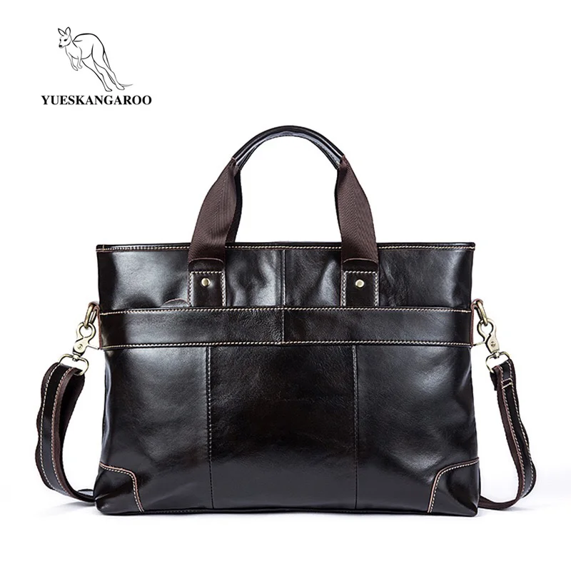 

YUESKANGAROO Promotion Simple Famous Brand Business Men Briefcase Bag Genuine Leather Laptop Bag Man Shoulder Bag bolsa maleta