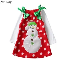 Niosung Fashion Kids Toddler Infant Girls Christmas Snowman Bowknot Dress Clothes Baby Christmas Party Costume
