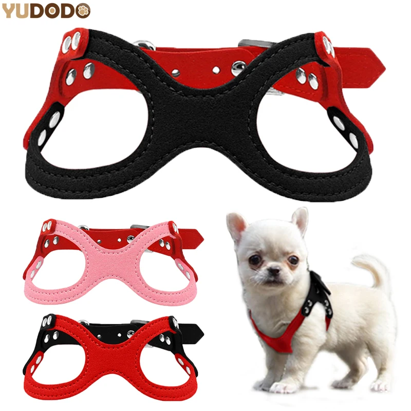Soft Suede Leather Small Pet Dog Harness Adjustable Glasses Style Vest