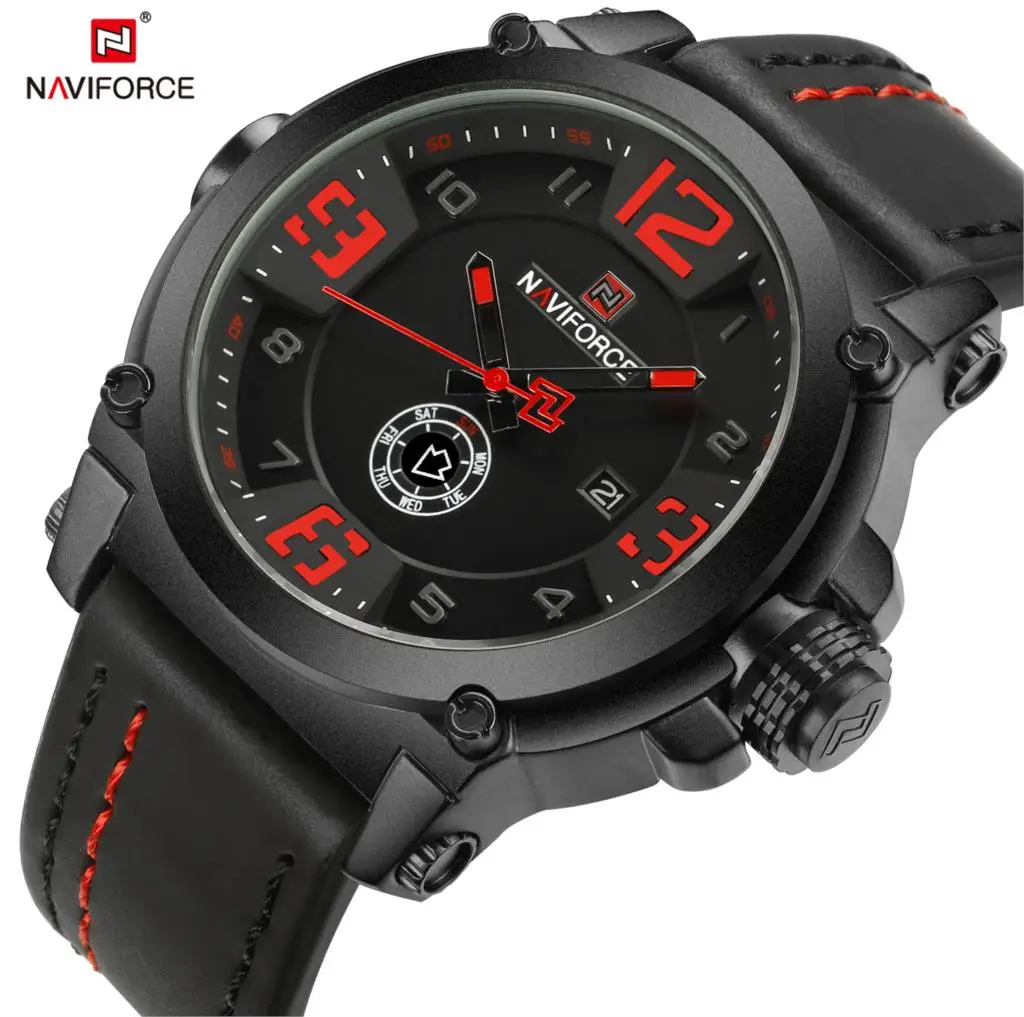 Часы NAVIFORCE Мужские кварцевые с кожаным ремешком водонепроницаемые (3