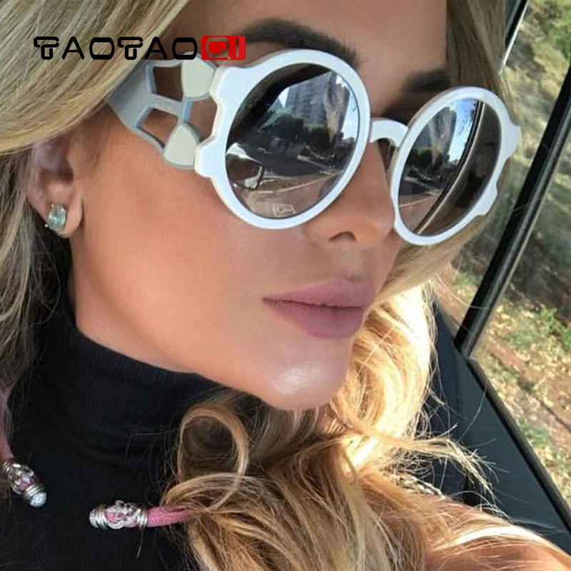 

TAOTAOQI Luxury Sunglasses Women Designer Fashion Round Sunglasses Vintage Female Sun Glasses Plastic Black Eyewear UV400