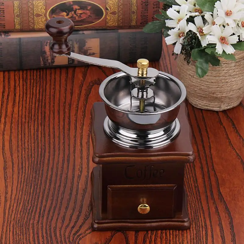 Manual Coffee Grinder Retro Wooden Mill Maker Grinders Coffee Spice Mini Burr Mill Washable