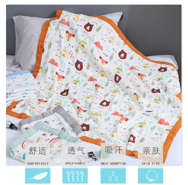 New 4 Layers Bamboo Baby Muslin Blanket Newborn Swaddles Soft Cartoon Blankets Bath Gauze Infant Wrap Sleepsack Multi-use Diaper (6)