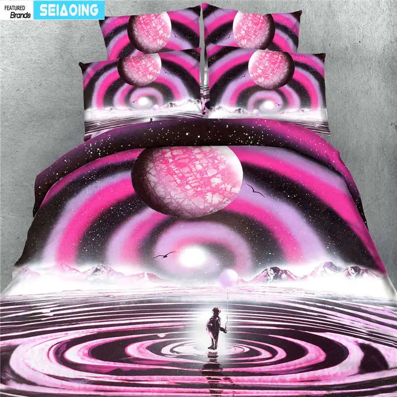 

romantic pink scenic duvet cover+pilowcases 3/4pc 3d oil painting bedding set single full king size girl bed cover home linens