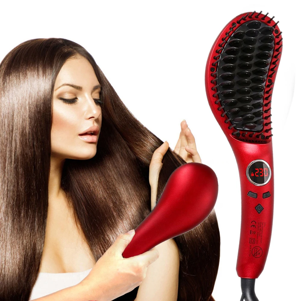 MHU Electric Straightener Brush Hair Straightening Comb Professional Anti-Scald LED Digital Display Hair Styling Tools UK Plug  (2)