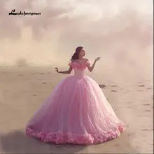 Modest Strapless Ball Gown Wedding Dress With Off Shoulder Court Train Plus Size Pink Bridal Gowns vestido de noiva Custom Made