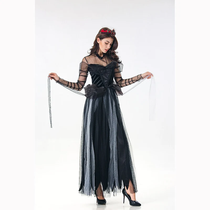 Ведьмы косплей страшный костюм призрак Невеста Хэллоуин костюм сексуальное кружевное женское мягкое платье ведьмы вампира карнавальный костюм