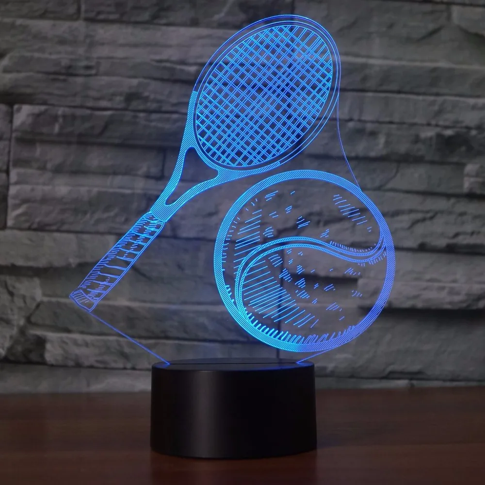 Ночник с 3D моделированием для тенниса сменная Настольная лампа USB 7 цветов