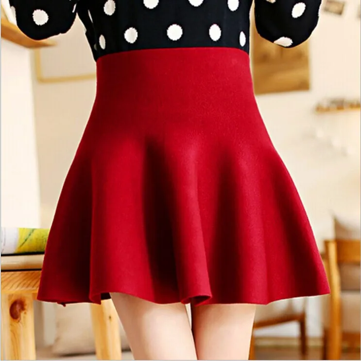 Ladies 2017 New Autumn Spring Short Skirts Womens High Waist Knitting