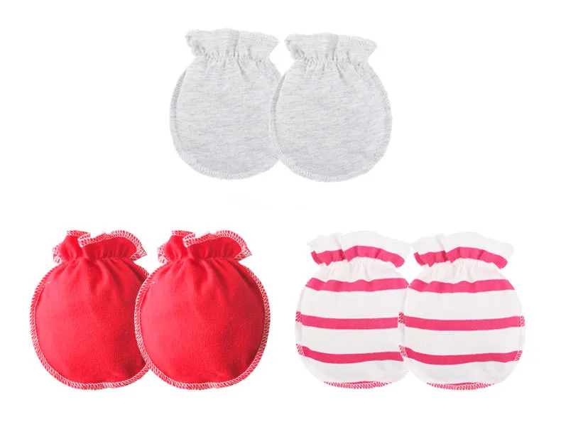 YWHUANSEN 3 пар/лот анти-захватывающие перчатки для новорожденных Защита лица Хлопок Анти царапины перчатки тонкие варежки для детей полосы