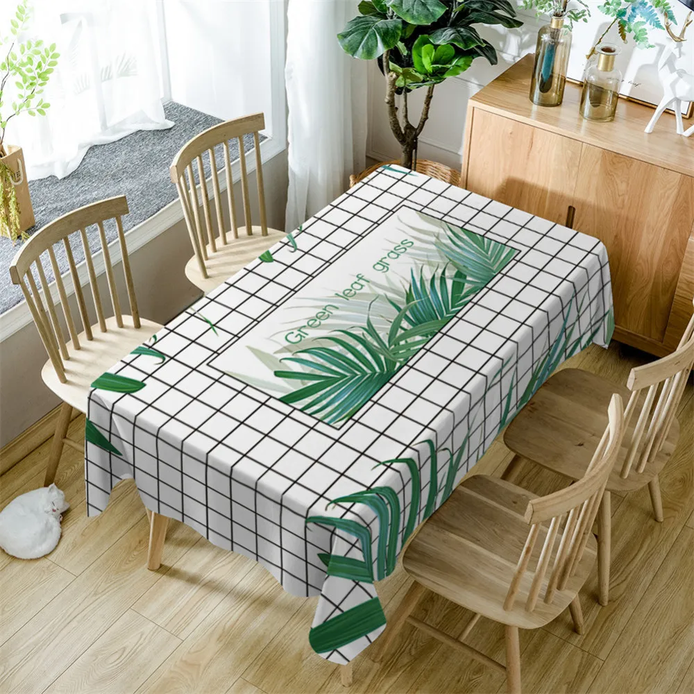 

Nordic Style Green Tropical Leaves Tablecloths Polyester Waterproof Table Cover Palm Leave Dinning Decor Rectangular Table Cloth