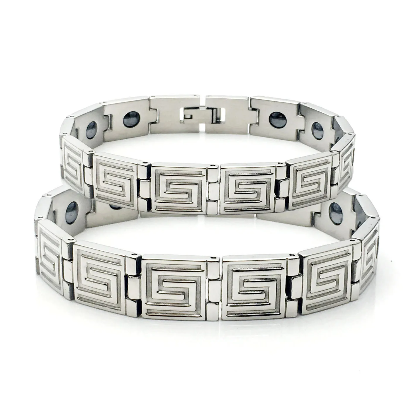 

Ti Steel Couple Bracelet Great Wall Pattern Black Stone Health Bracelet Back Pattern Non-embroidered Steel Anti-allergy