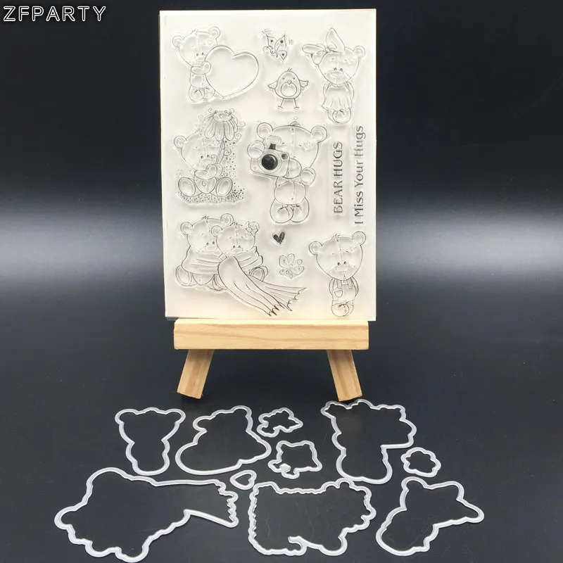 

ZFPARTY Cute Bear Transparent Clear Silicone Stamp And Cutting Die set for DIY scrapbooking/photo album/Card Making