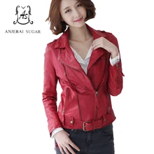 Женские Короткие Куртки из натуральной кожи, винно-красная овчина, Кожаная Мотоциклетная одежда с отложным воротником, женское корейское тонкое короткое пальто