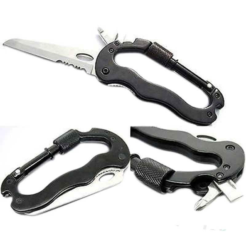 

6 in 1 EDC Gear Multifunctional Folding Knife Multi Carabiner Hanging Buckle Tool Camp Hike Mountain Climb Outdoor Multipurpose