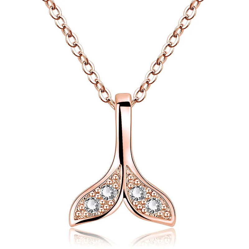 

New Design Animal Fashion Women Necklace Whale Tail Fish Nautical Charm Mermaid Tails Zircon Necklaces Jewelry N438