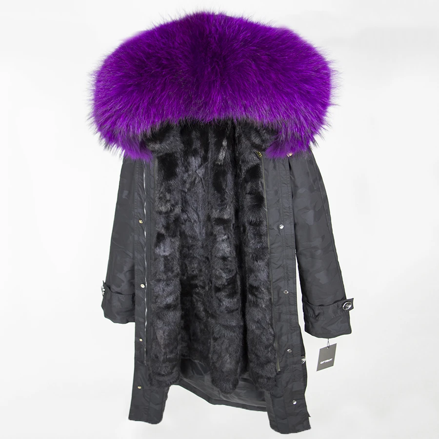 OFTBUY,, пальто с натуральным мехом, X-long, Камуфляжная парка, зимняя куртка для женщин, большой воротник из натурального меха енота, капюшон, подкладка из натурального меха норки - Цвет: black Camouflage 9