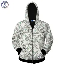 2017 Mr.1991INC hot sell zipper jacket for men/women hoody 3d sweatshirt print money dollars hooded hoodies autumn tops